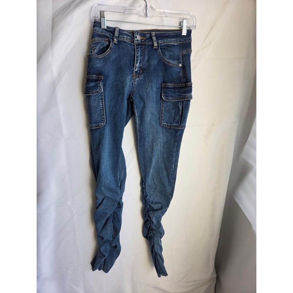 SHEIN Cargo Jeans Women  Blue Medium Wash Slim Mid Rise Stacked